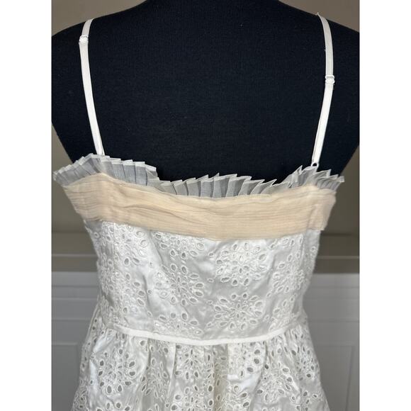 ECI New York 100% Silk Ivory Eyelet Ruffle Mini Spaghetti Strap Dress Size 10 - Picture 6 of 16